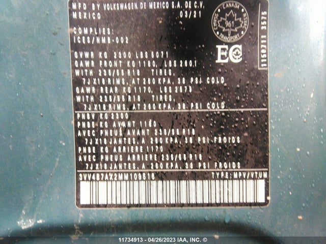 Volkswagen Tiguan Highline 2021 3VV4B7AX2MM109516 Image 11