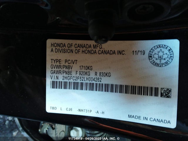 Honda Civic Lx 2020 2HGFC2F52LH004262 Image 9