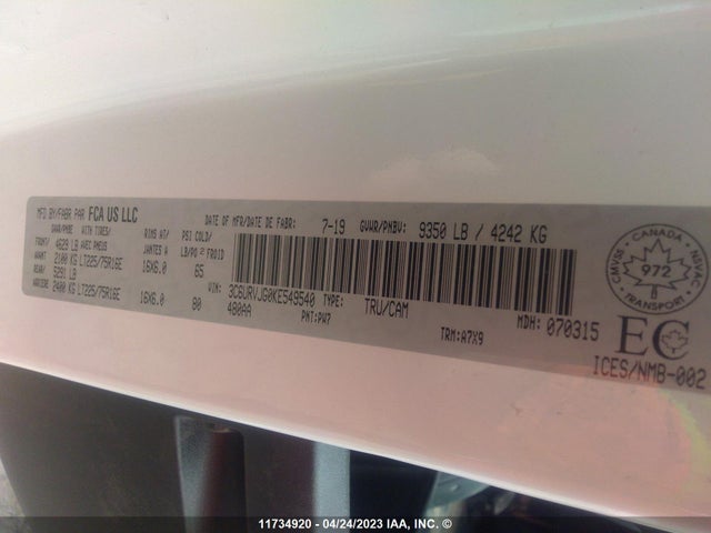 RAM Promaster Cargo Van 2019 3C6URVJG0KE549540 Image 10