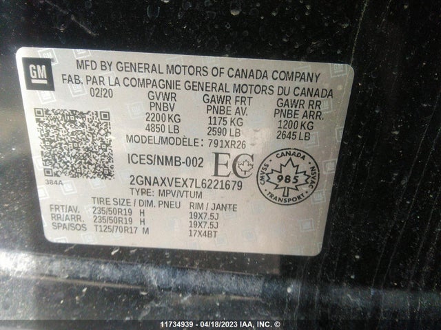 Chevrolet EQUINOX LT 2020 2GNAXVEX7L6221679 Image 11