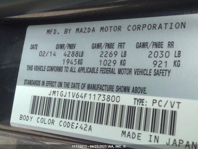 Mazda Mazda6 Gs 2015 JM1GJ1V64F1173800 Image 11
