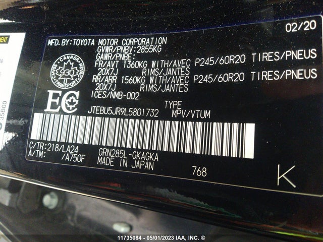 Toyota 4RUNNER 2020 JTEBU5JR9L5801732 Image 10