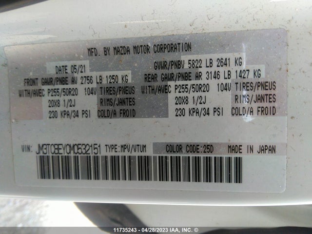 Mazda Cx-9 Signature 2021 JM3TCBEY0M0532151 Image 11