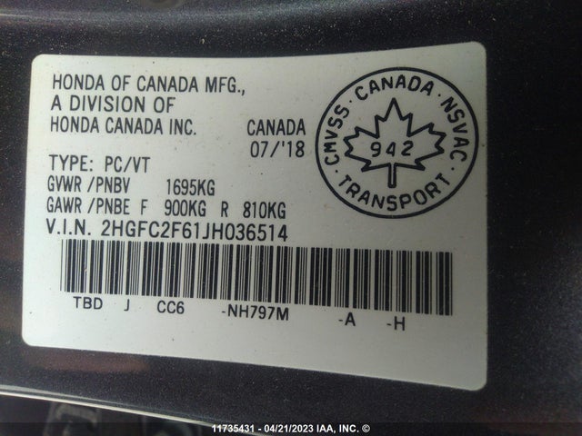 Honda Civic Lx 2018 2HGFC2F61JH036514 Image 9