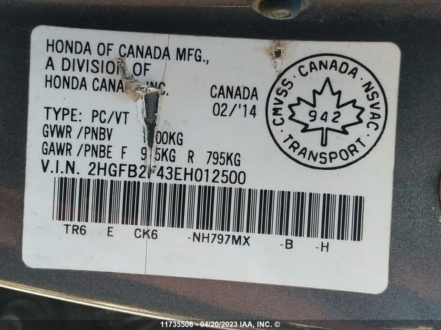 Honda Civic Lx 2014 2HGFB2F43EH012500 Image 10