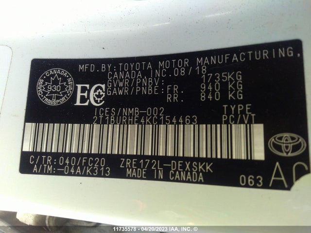 Toyota Corolla Ce/se/le 2019 2T1BURHE4KC154463 Image 9