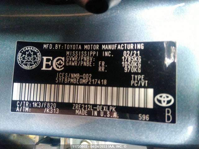 Toyota COROLLA 2021 5YFBPMBE0MP217418 Image 9
