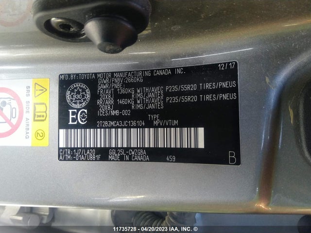 2T2BZMCA3JC136104 Lexus Rx 350/base/f Sport