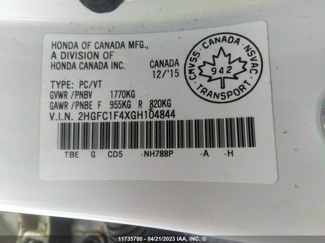 Honda l15b7 2016 2HGFC1F4XGH104844 Image 28