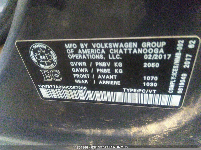 Volkswagen PASSAT SE 2017 1VWBT7A35HC057206 Image 10