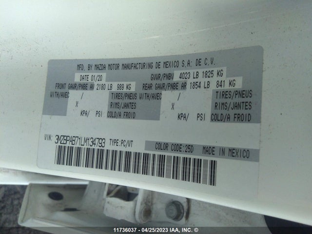 Mazda Mazda3 Gx/gs 2020 3MZBPAB71LM134793 Image 10