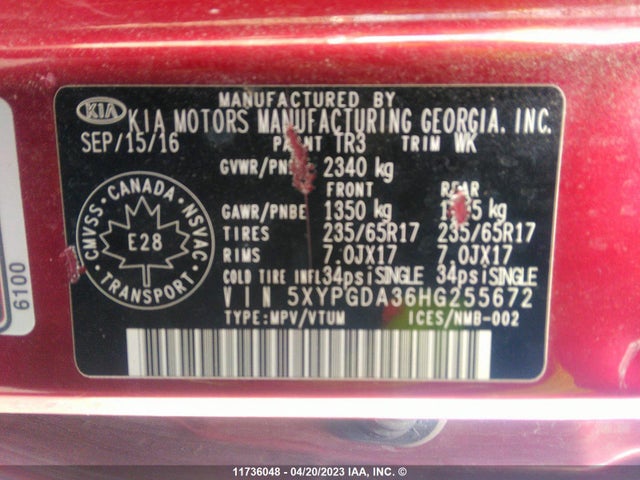 KIA Sorento Lx/l 2017 5XYPGDA36HG255672 Image 10