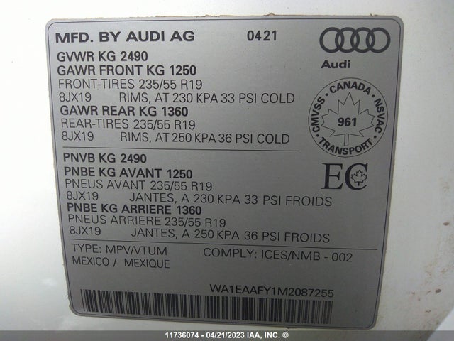 WA1EAAFY1M2087255 Audi Q5 Progressiv
