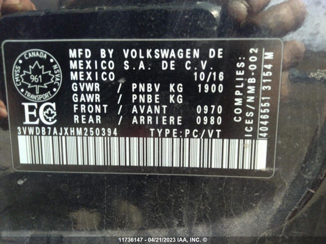 3VWDB7AJXHM250394 Volkswagen JETTA SE