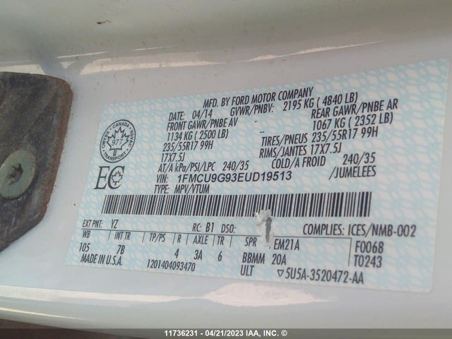 Ford ESCAPE SE 2014 1FMCU9G93EUD19513 Image 10