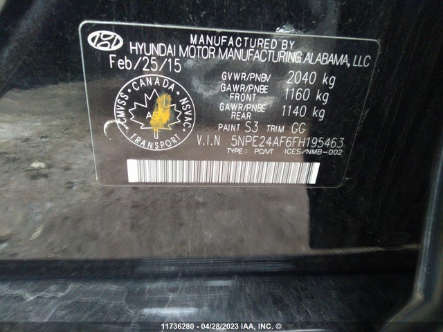 Hyundai Sonata 2.4l Gl 2015 5NPE24AF6FH195463 Image 10