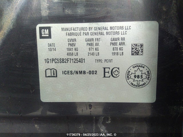 Chevrolet CRUZE LT 2015 1G1PC5SB2F7125401 Image 9
