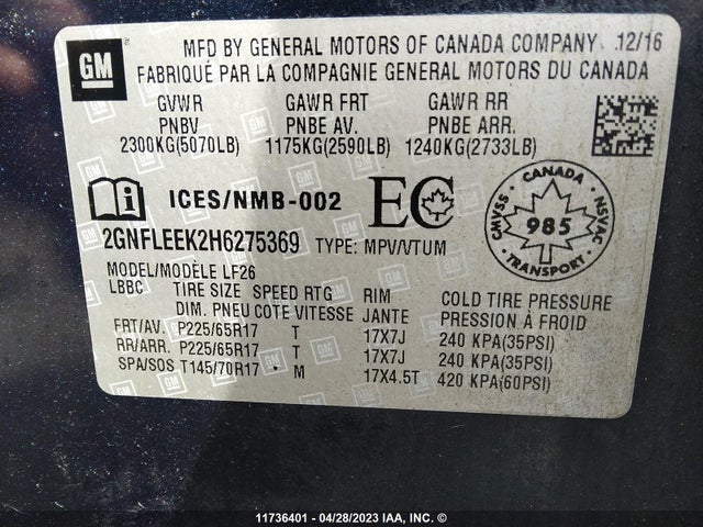 Chevrolet EQUINOX LS 2017 2GNFLEEK2H6275369 Image 9