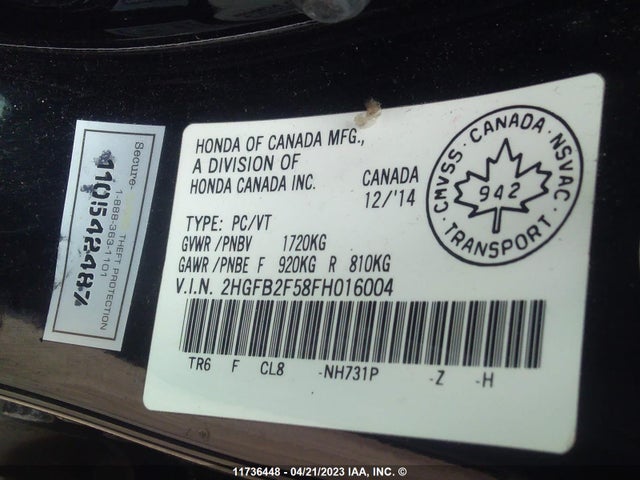 Honda Civic Sedan Ex 2015 2HGFB2F58FH016004 Image 9