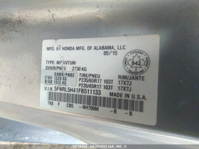 Honda ODYSSEY EX 2015 5FNRL5H41FB511133 Image 10