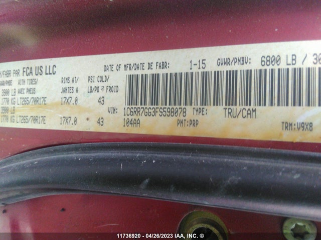 1C6RR7GG3FS598078 RAM 1500 Outdoorsman