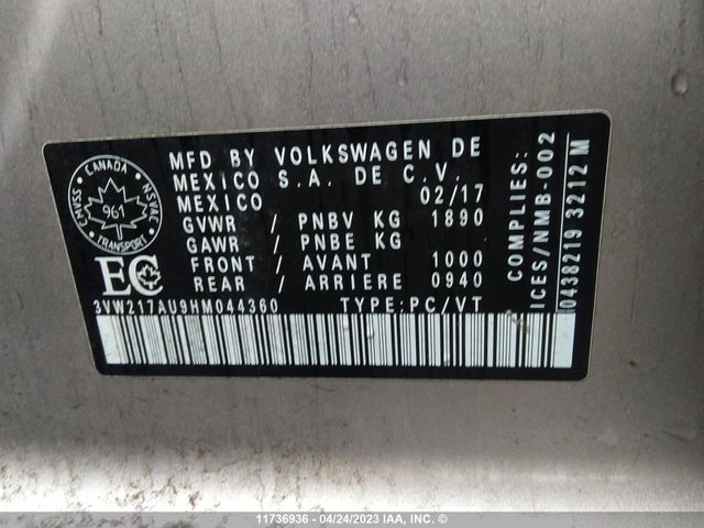 3VW217AU9HM044360 Volkswagen Golf S/wolfsburg/se/sel