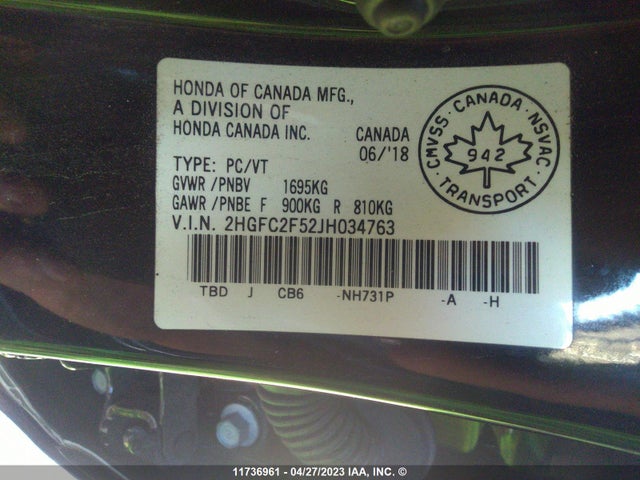 Honda Civic Lx 2018 2HGFC2F52JH034763 Image 9