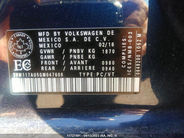 3VW117AU5GM047606 Volkswagen GOLF S