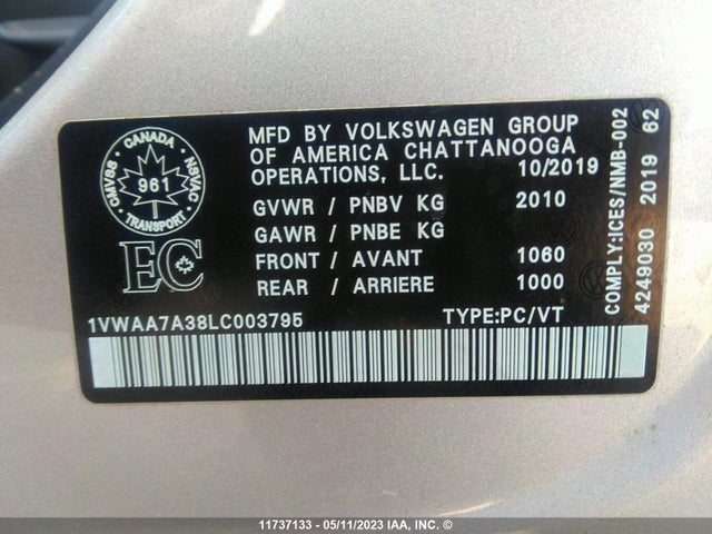 Volkswagen PASSAT S 2020 1VWAA7A38LC003795 Image 10