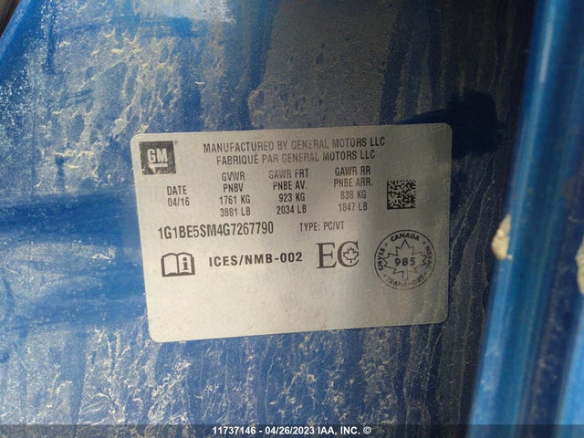 Chevrolet CRUZE LT 2016 1G1BE5SM4G7267790 Image 10