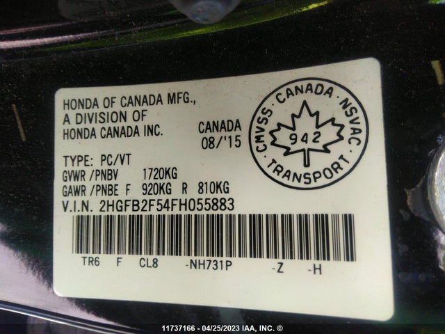 Honda CIVIC 2015 2HGFB2F54FH055883 Image 9