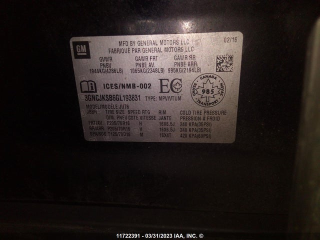 Chevrolet TRAX LS 2016 3GNCJKSB6GL193831 Image 10