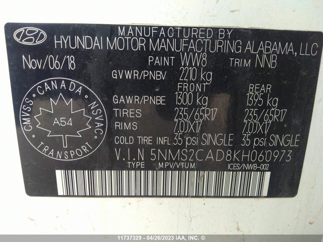 Hyundai Santa Fe Se 2019 5NMS2CAD8KH060973 Image 10