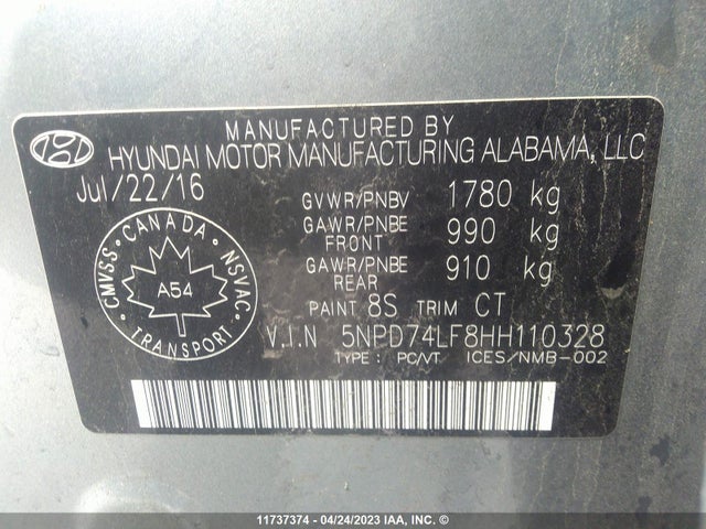 Hyundai ELANTRA SE 2017 5NPD74LF8HH110328 Image 10