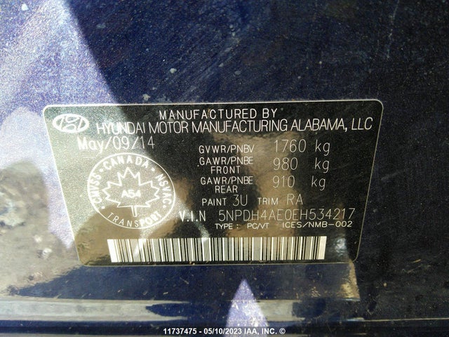 Продажа на аукционе авто 2014 Hyundai Elantra Gls, vin: 5NPDH4AE0EH534217, номер лота: 11737475
