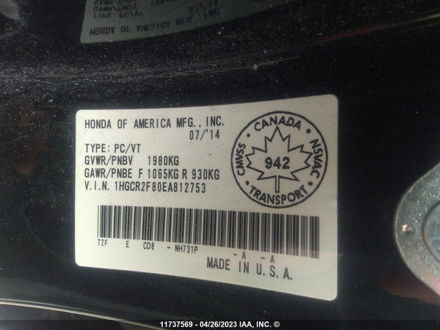Honda Accord 2014 1HGCR2F80EA812753 Image 9