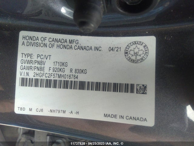 Honda Civic Sedan Lx 2021 2HGFC2F57MH016764 Image 10