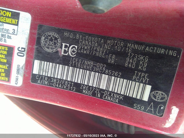 Toyota Corolla Ce/se/le 2017 2T1BURHE3HC785262 Image 9