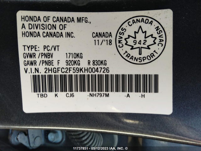 Honda Civic 2019 2HGFC2F59KH004726 Image 9