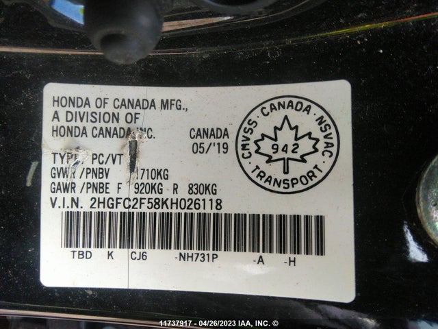 Honda Civic Sedan Lx 2019 2HGFC2F58KH026118 Image 9