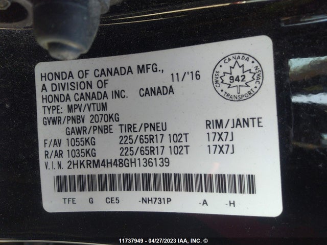 Honda CR-V SE 2016 2HKRM4H48GH136139 Image 10