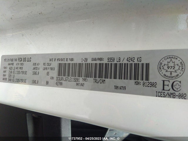 3C6URVJG7LE119201 RAM Promaster Cargo Van