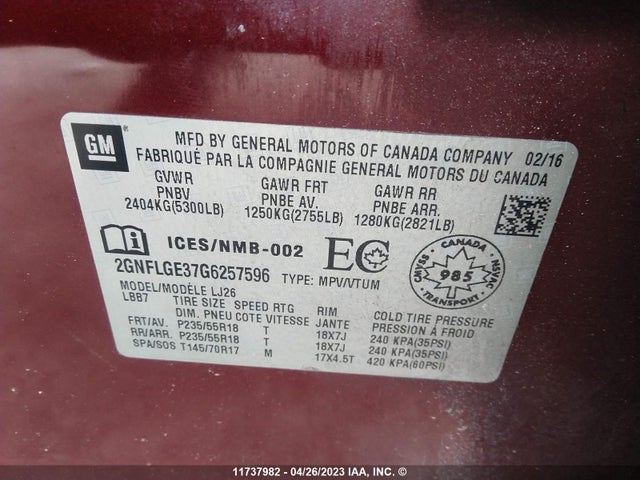 Chevrolet Equinox Ltz 2016 2GNFLGE37G6257596 Image 11