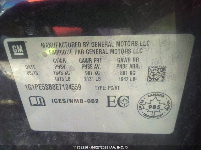 Chevrolet CRUZE LT 2014 1G1PE5SB8E7104559 Image 9