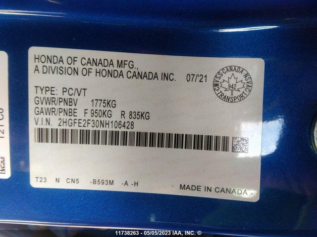 Honda Civic Ex 4dr 2022 2HGFE2F30NH106428 Image 11