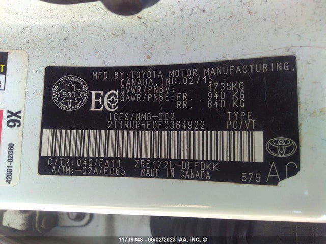 Toyota COROLLA CE/S/LE 2015 2T1BURHE0FC364922 Image 10