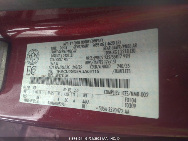 Ford ESCAPE SE 2017 1FMCU0GD9HUA06115 Image 10