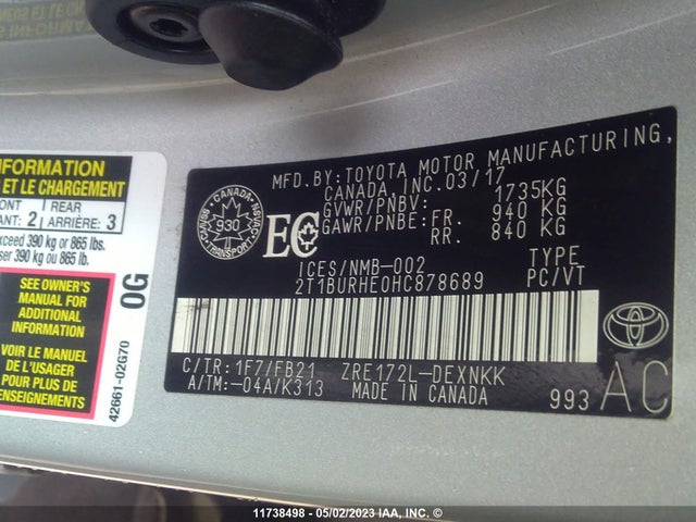 Toyota Corolla Ce/se/le 2017 2T1BURHE0HC878689 Image 9