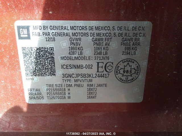 Chevrolet Trax Lt 2019 3GNCJPSB3KL244417 Image 9