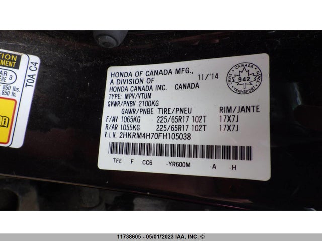 Honda Cr-v Ex-l 2015 2HKRM4H70FH105038 Image 9